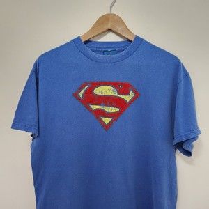 SUPERMAN Unisex Blue T Shirt Red Suede Logo Size M(M) L(F)